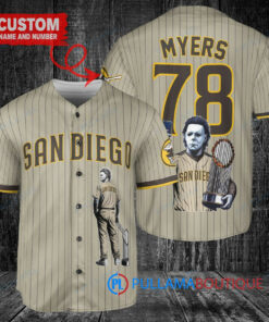 San Diego Padres x Halloween Michael Myers with Trophy Custom Baseball Jersey Tan