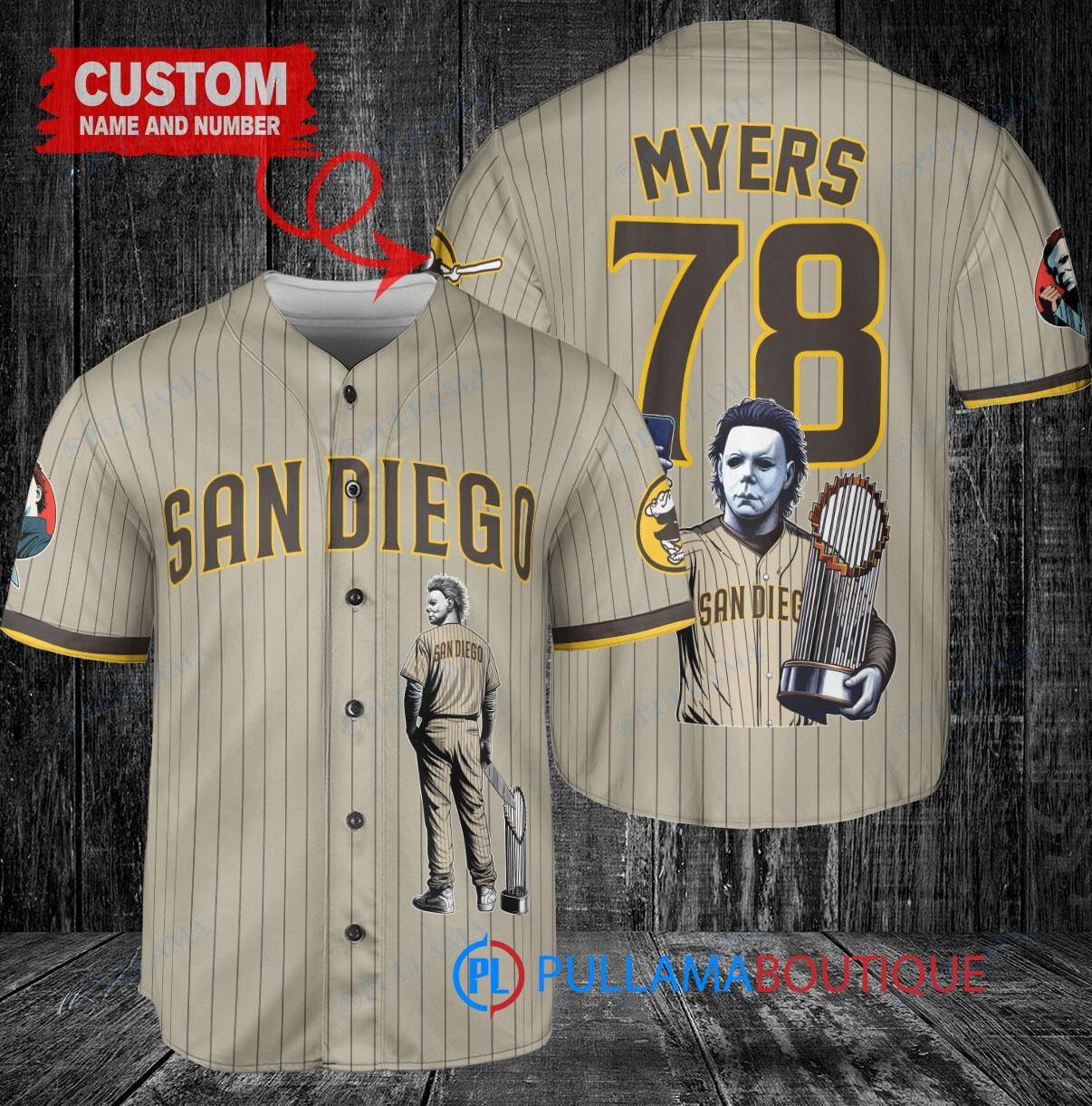 Chicago Cubs x Halloween Michael Myers with Trophy Custom Baseball Jersey Gray