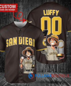 San Diego Padres x Luffy One Piece with Trophy Custom Baseball Jersey Brown