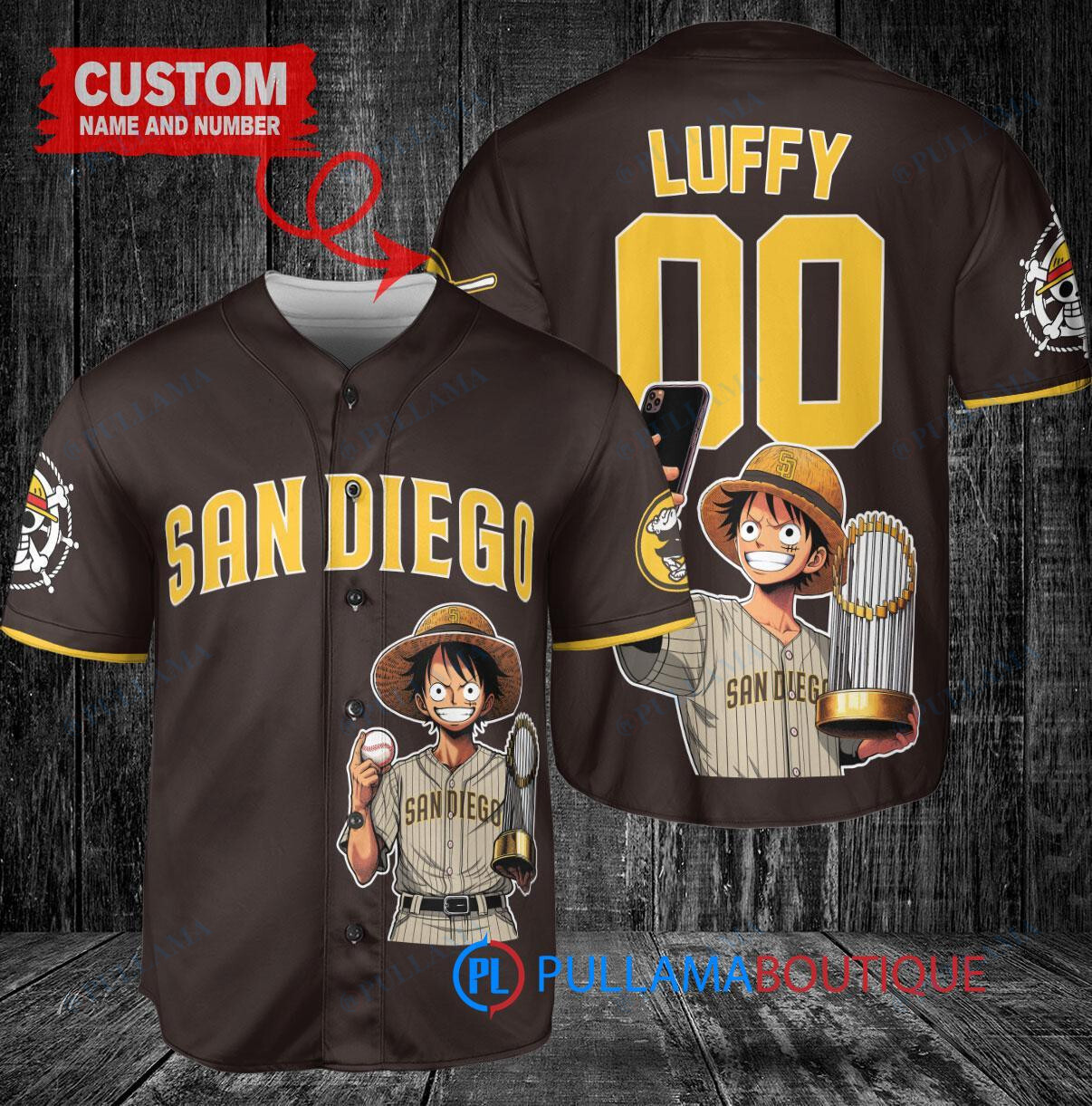 Pittsburgh Pirates x Luffy One Piece with Trophy Custom Baseball Jersey Gold City Connect