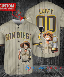 San Diego Padres x Luffy One Piece with Trophy Custom Baseball Jersey Tan