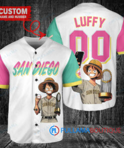 San Diego Padres x Luffy One Piece with Trophy Custom Baseball Jersey White City Connect