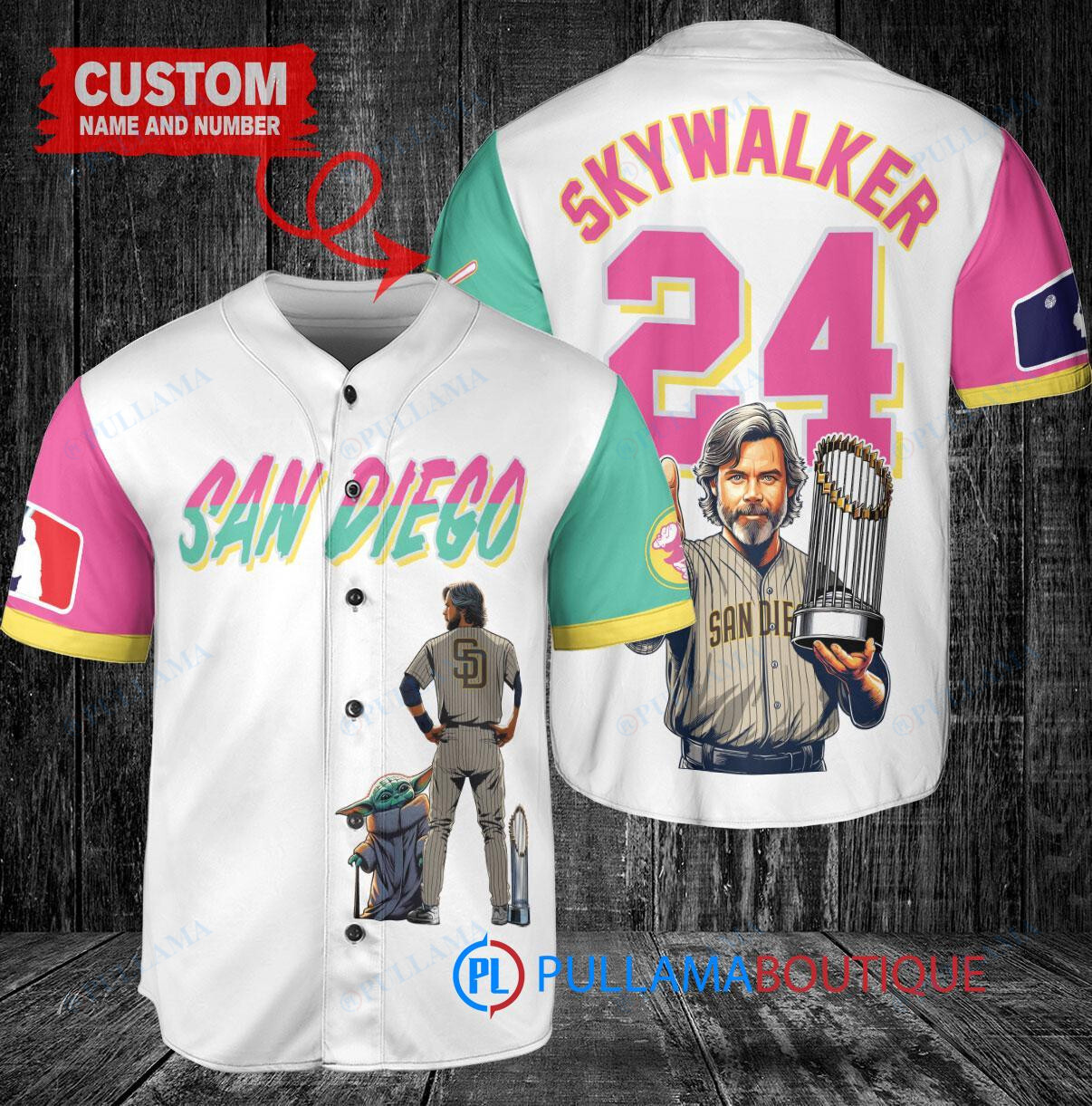 Los Angeles Dodgers x Luke Skywalker Star Wars with Trophy Custom Baseball Jersey White