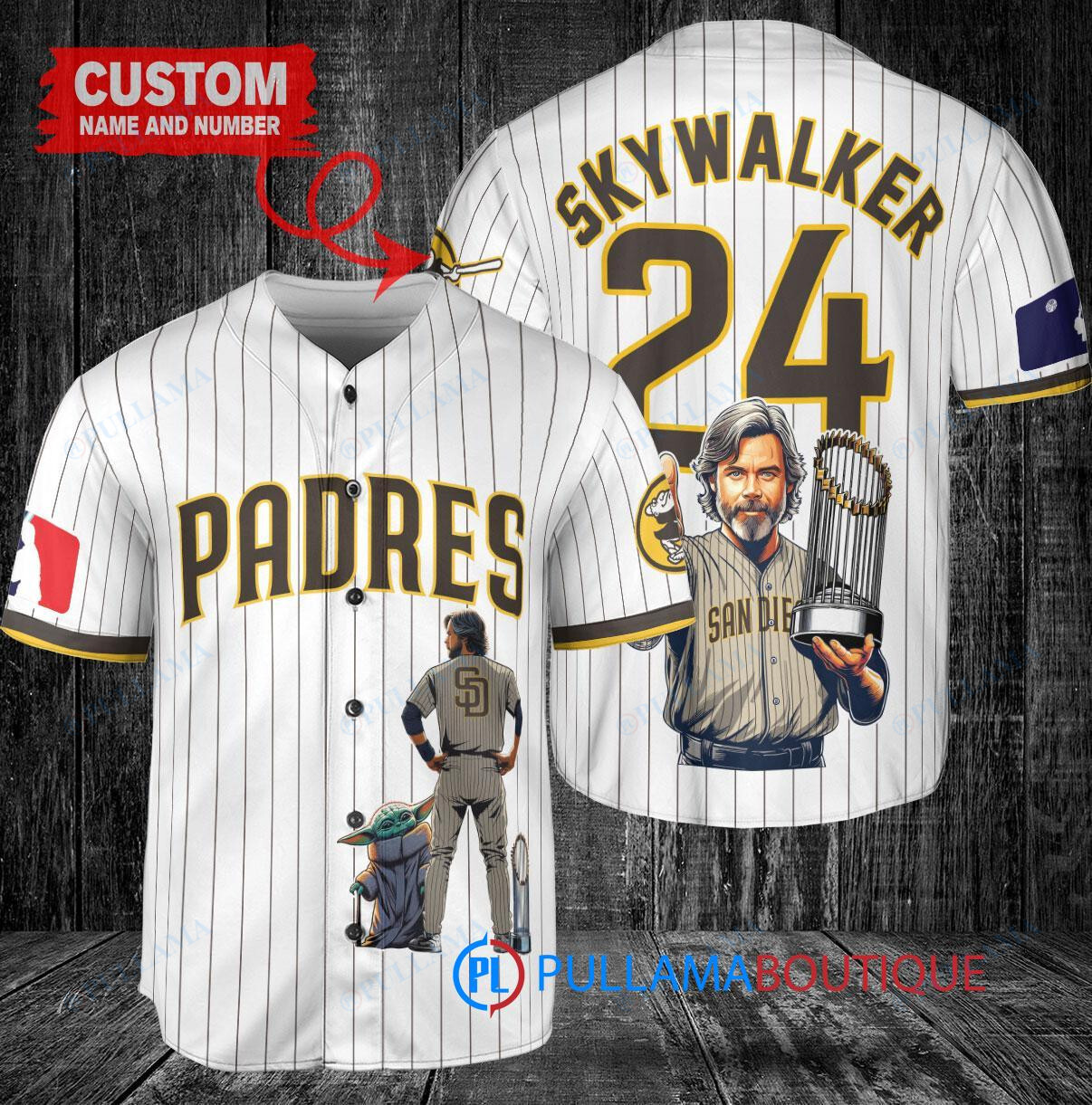 Los Angeles Dodgers x Luke Skywalker Star Wars with Trophy Custom Baseball Jersey Navy