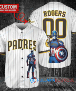 San Diego Padres x Marvel Captain America Steve Rogers Baseball Jersey White V2