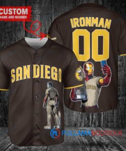 San Diego Padres x Marvel Iron Man Tony Stark with Trophy Custom Baseball Jersey Brown