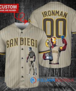 San Diego Padres x Marvel Iron Man Tony Stark with Trophy Custom Baseball Jersey Tan