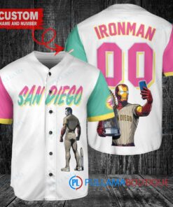 San Diego Padres x Marvel Iron Man Tony Stark with Trophy Custom Baseball Jersey White City Connect