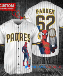 San Diego Padres x Marvel Spiderman with Trophy Custom Baseball Jersey White