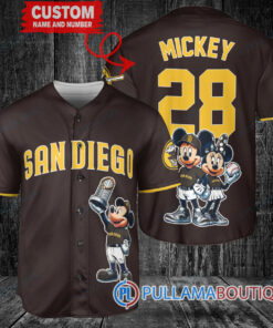 San Diego Padres x Mickey and Minnie with Trophy Baseball Jersey Brown