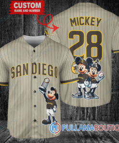 San Diego Padres x Mickey and Minnie with Trophy Baseball Jersey Tan