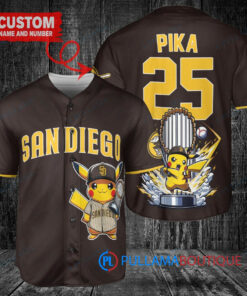 San Diego Padres x Pikachu Pokemon with Trophy Custom Baseball Jersey Brown