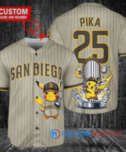 San Diego Padres x Pikachu Pokemon with Trophy Custom Baseball Jersey Tan