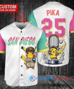 San Diego Padres x Pikachu Pokemon with Trophy Custom Baseball Jersey White City Connect