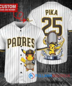 San Diego Padres x Pikachu Pokemon with Trophy Custom Baseball Jersey White