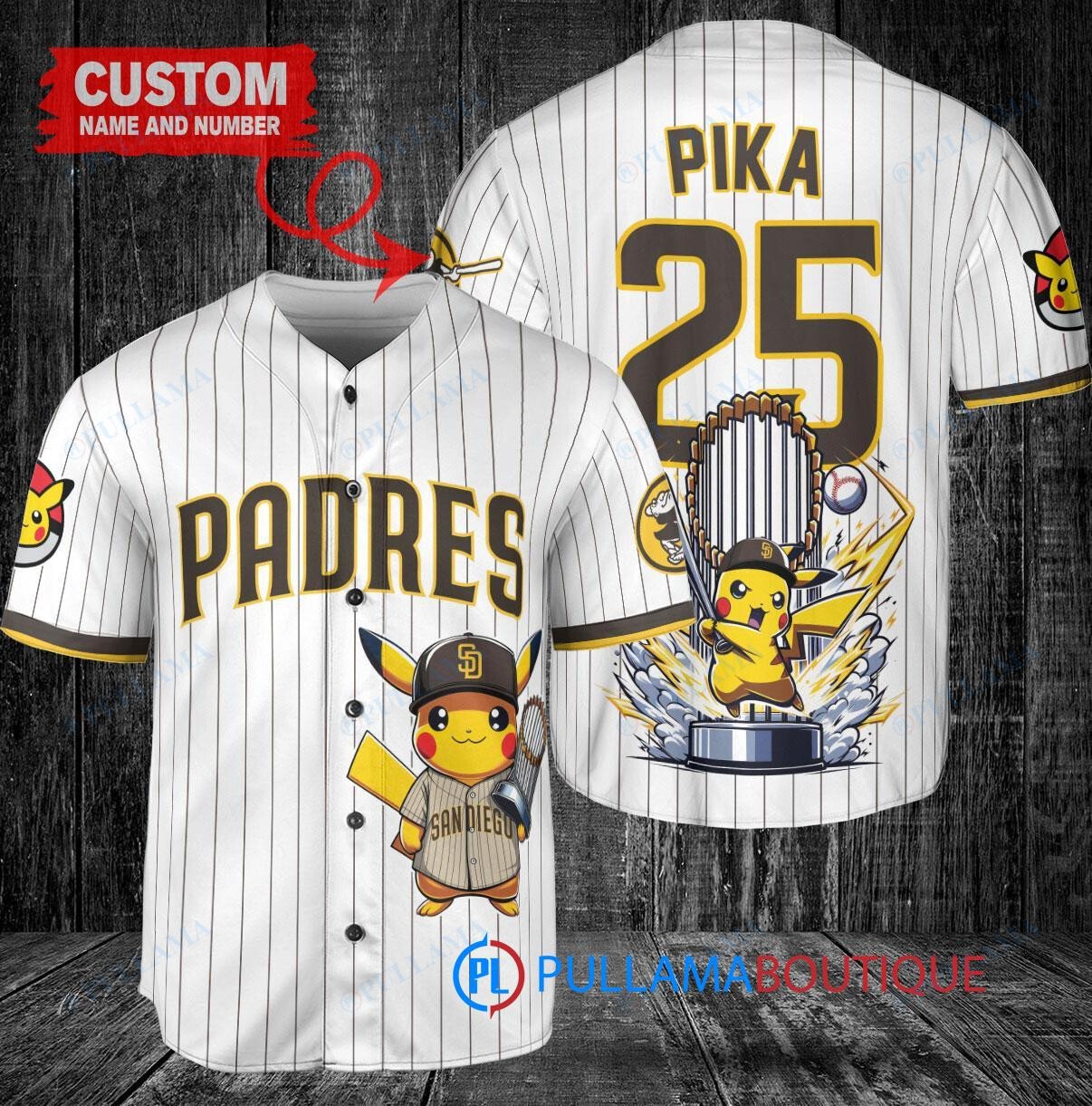 Miami Marlins x Pikachu Pokemon with Trophy Custom Baseball Jersey Red