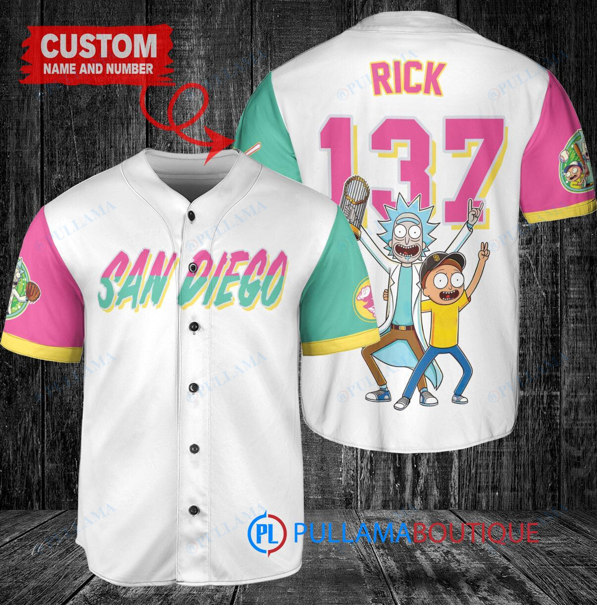 New York Mets x Rick and Morty with Trophy Custom Baseball Jersey Black