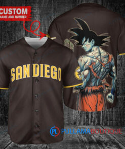 San Diego Padres x Son Goku Kakarot Super Saiyan Dragon Ball Z with Trophy Baseball Jersey Brown