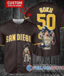 San Diego Padres x Son Goku Kakarot Super Saiyan Dragon Ball Z with Trophy Baseball Jersey Brown V2