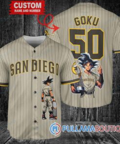 San Diego Padres x Son Goku Kakarot Super Saiyan Dragon Ball Z with Trophy Baseball Jersey Tan V2