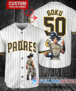 San Diego Padres x Son Goku Kakarot Super Saiyan Dragon Ball Z with Trophy Baseball Jersey White V2