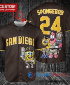 San Diego Padres x SpongeBob SquarePants with Trophy Custom Baseball Jersey Brown