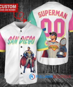 San Diego Padres x Superman DC Comics with Trophy Custom Baseball Jersey White City Connect