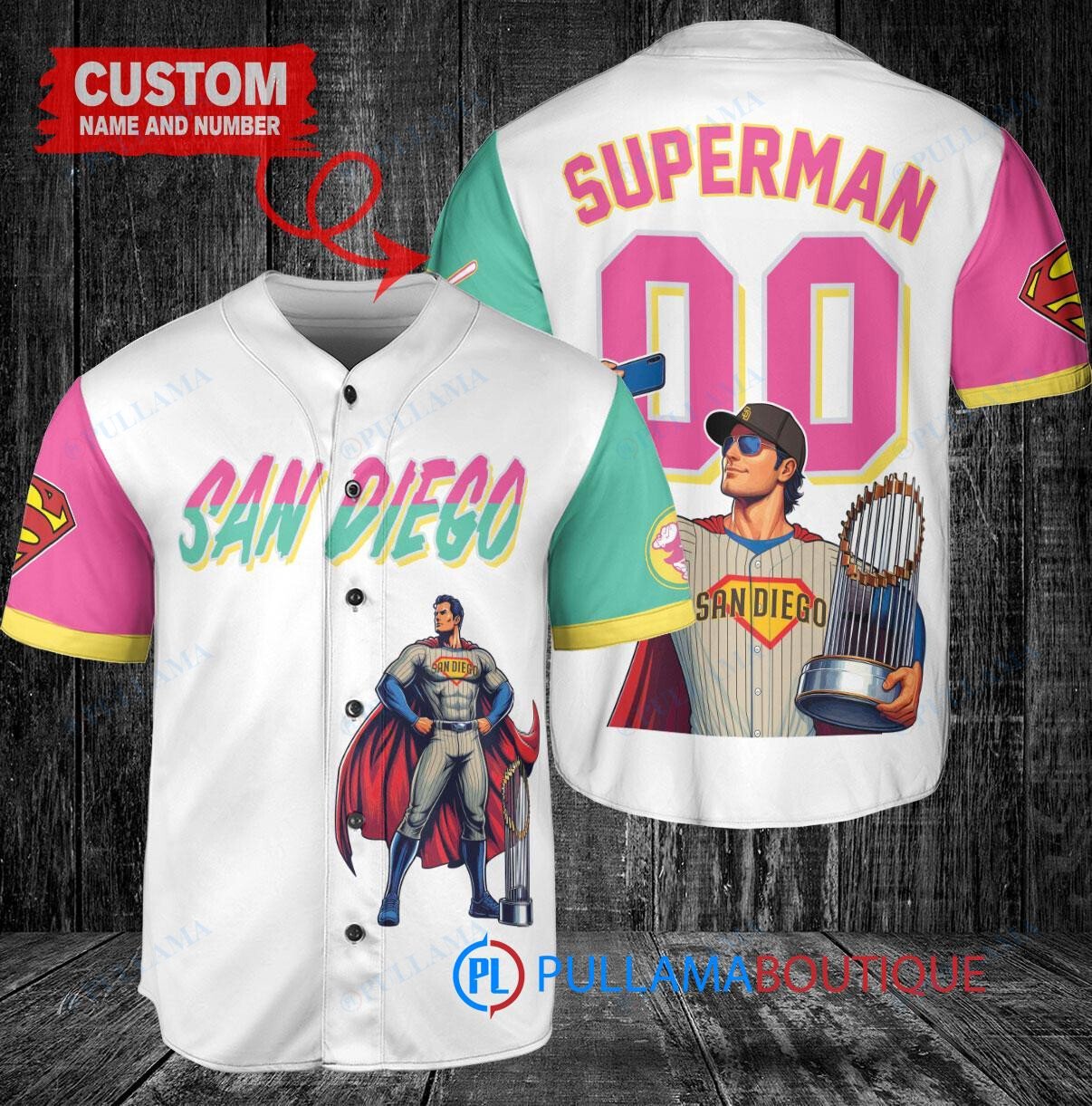 Los Angeles Dodgers x Superman DC Comics with Trophy Custom Baseball Jersey Gray