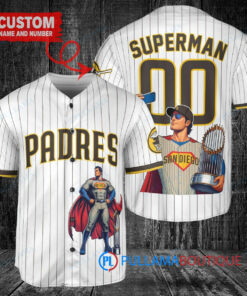 San Diego Padres x Superman DC Comics with Trophy Custom Baseball Jersey White