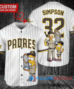 San Diego Padres x The Simpsons Bart Simpson, Homer Simpson, Lisa Simpson with Trophy Custom Baseball Jersey White