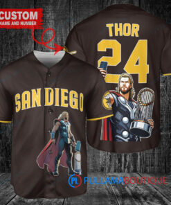 San Diego Padres x Thor Marvel with Trophy Custom Baseball Jersey Brown