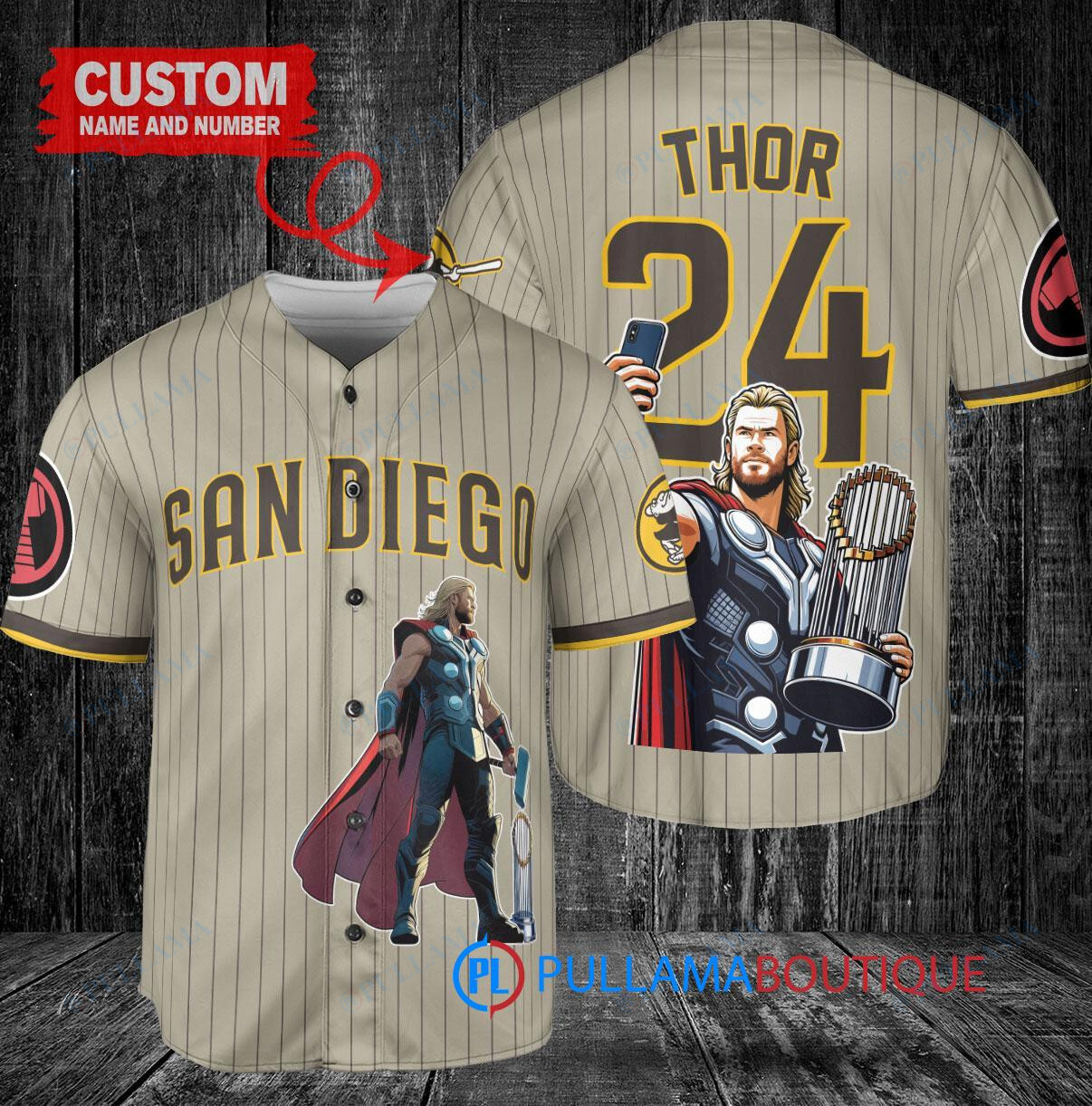 Los Angeles Dodgers x Thor Marvel with Trophy Custom Baseball Jersey White