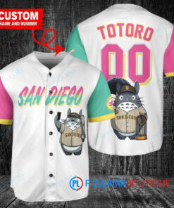 San Diego Padres x Totoro Studio Ghibli with Trophy Custom Baseball Jersey White