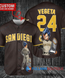 San Diego Padres x Vegeta Super Saiyan Dragon Ball Z with Trophy Custom Baseball Jersey Brown