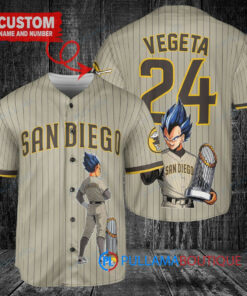 San Diego Padres x Vegeta Super Saiyan Dragon Ball Z with Trophy Custom Baseball Jersey Tan