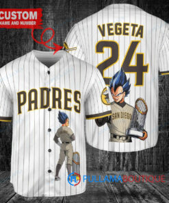 San Diego Padres x Vegeta Super Saiyan Dragon Ball Z with Trophy Custom Baseball Jersey White