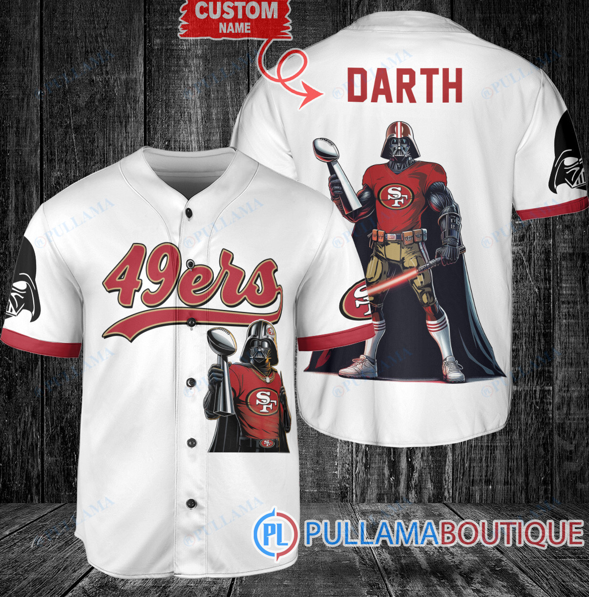 New England Patriots x Darth Vader Star Wars with Trophy Custom Baseball Jersey White