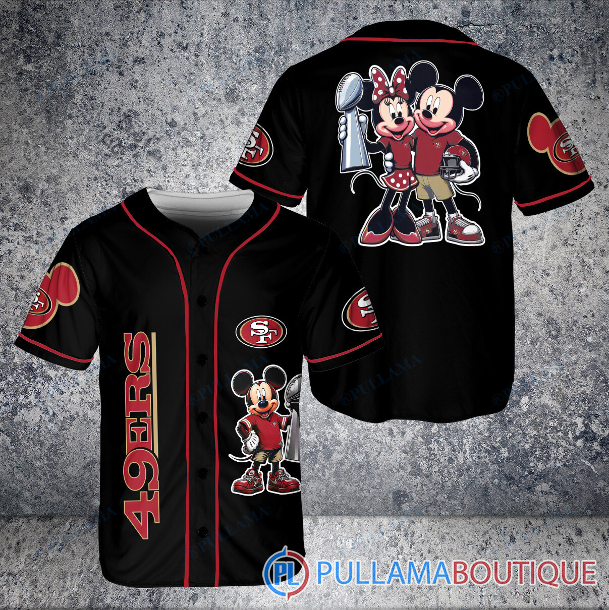 San Francisco 49ers x Mickey and Minnie with Trophy Baseball Jersey White