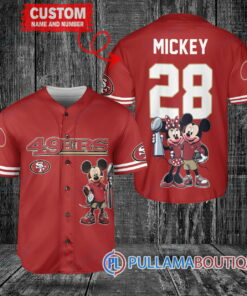 San Francisco 49ers x Mickey and Minnie with Trophy Custom Baseball Jersey Red