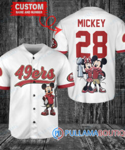 San Francisco 49ers x Mickey and Minnie with Trophy Custom Baseball Jersey White