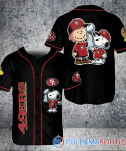 San Francisco 49ers x Snoopy and Charlie Brown with Trophy Baseball Jersey Black