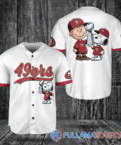 San Francisco 49ers x Snoopy and Charlie Brown with Trophy Baseball Jersey White