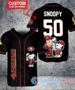 San Francisco 49ers x Snoopy and Charlie Brown with Trophy Custom Baseball Jersey Black