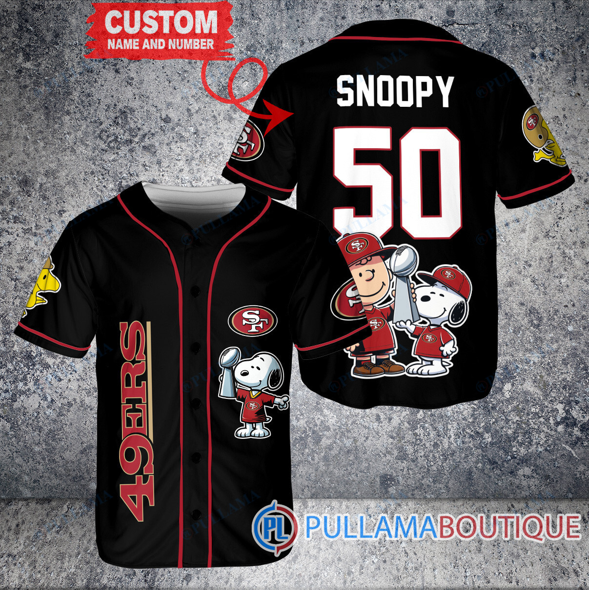 Arizona Cardinals x Snoopy and Charlie Brown with Trophy Custom Baseball Jersey Black