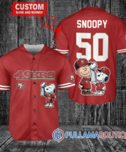 San Francisco 49ers x Snoopy and Charlie Brown with Trophy Custom Baseball Jersey Red