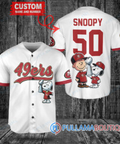 San Francisco 49ers x Snoopy and Charlie Brown with Trophy Custom Baseball Jersey White