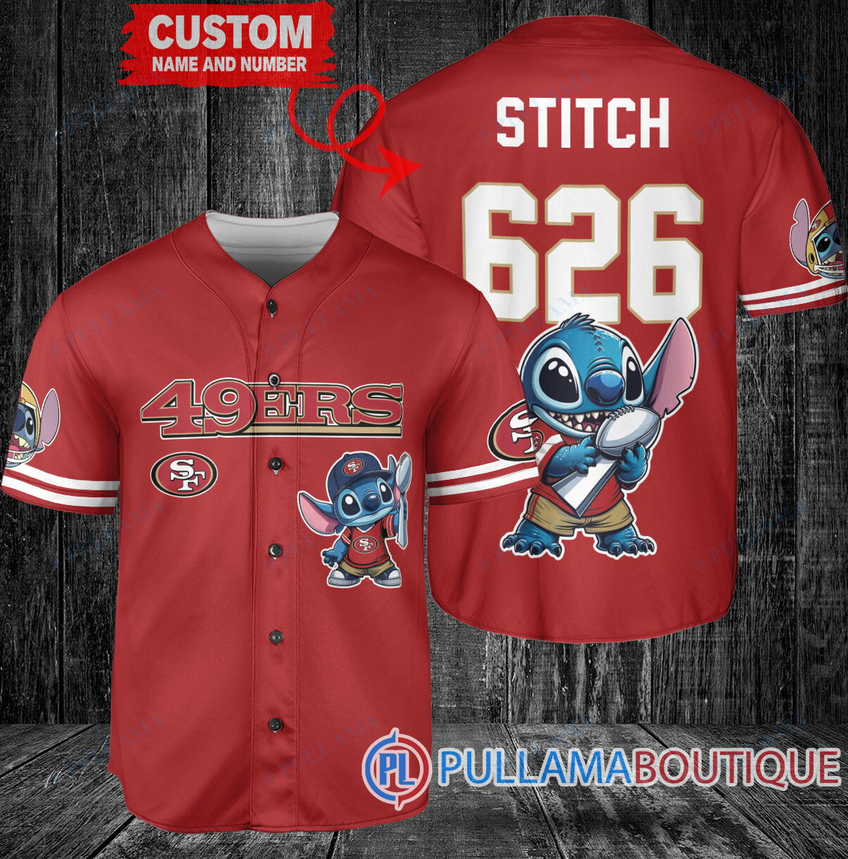 Buffalo Bills x Stitch with Trophy Custom Baseball Jersey Red