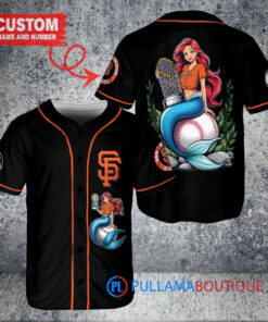 San Francisco Giants x Ariel Mermaid with Trophy Custom Baseball Jersey Black