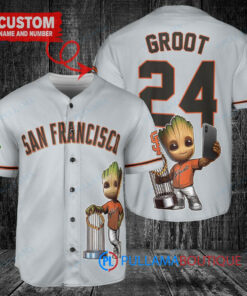 San Francisco Giants x Baby Groot Marvel Guardians Of The Galaxy with Trophy Custom Baseball Jersey Gray