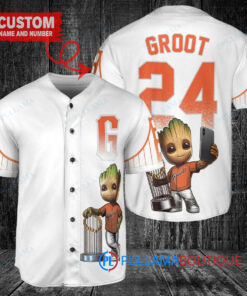 San Francisco Giants x Baby Groot Marvel Guardians Of The Galaxy with Trophy Custom Baseball Jersey White City Connect